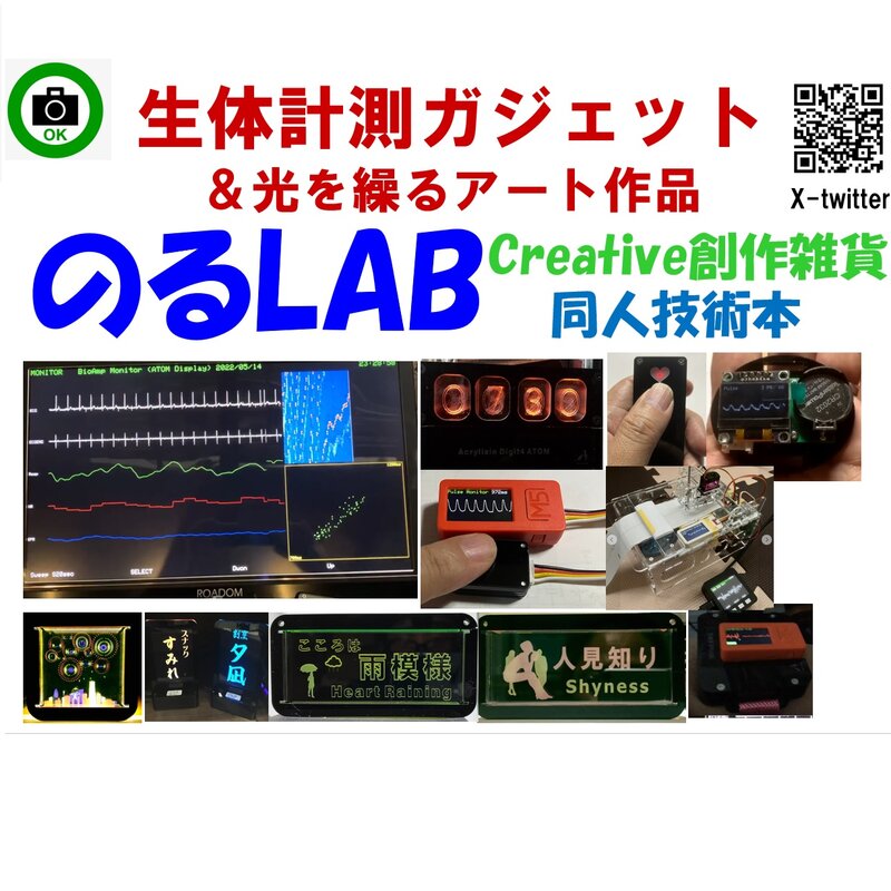 生体計測ガジェットとアクリル工作物展示